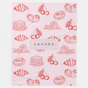 Custom Monogram Charming Girly Cherry Strawberry Fleecedecke