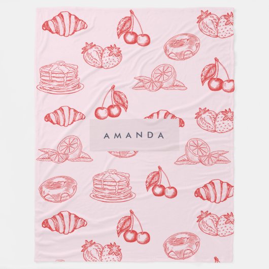 Custom Monogram Charming Girly Cherry Strawberry Fleecedecke (Vorderseite)