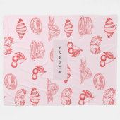Custom Monogram Charming Girly Cherry Strawberry Fleecedecke (Vorderseite (Horizontal))