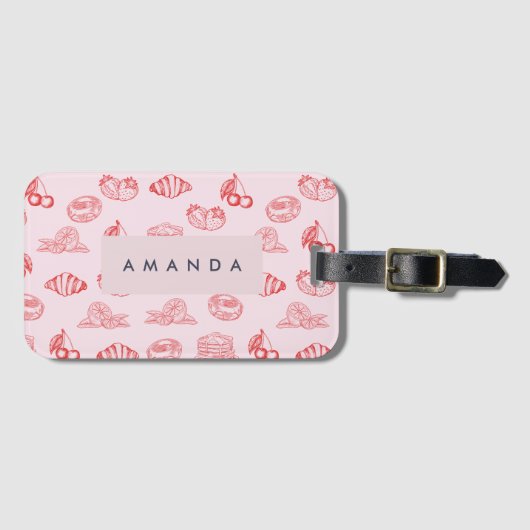 Custom Monogram Charming Girly Cherry Strawberry Gepäckanhänger (Vorderseite (Horizontal))
