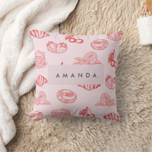 Custom Monogram Charming Girly Cherry Strawberry Kissen