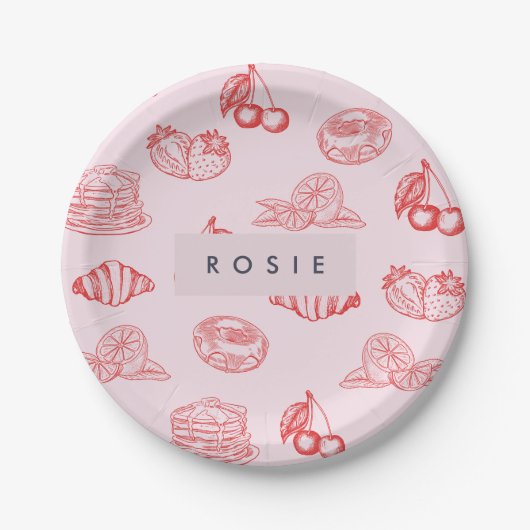 Custom Monogram Charming Girly Cherry Strawberry Pappteller (Vorderseite)