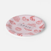 Custom Monogram Charming Girly Cherry Strawberry Pappteller (Schrägansicht)