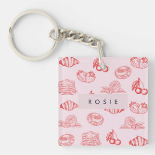 Custom Monogram Charming Girly Cherry Strawberry Schlüsselanhänger