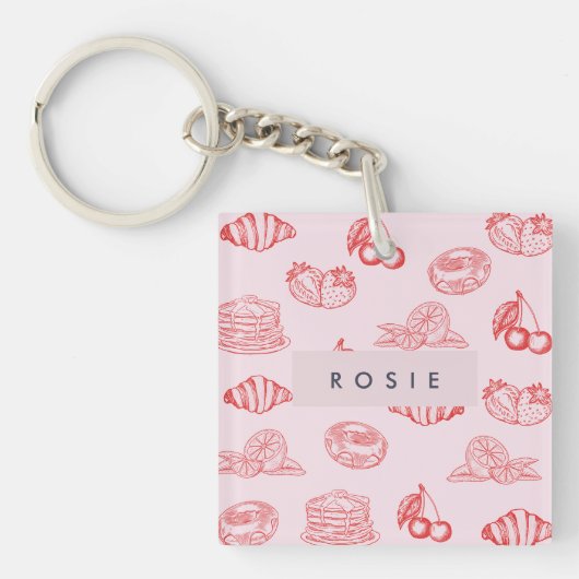 Custom Monogram Charming Girly Cherry Strawberry Schlüsselanhänger (Vorderseite)