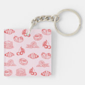 Custom Monogram Charming Girly Cherry Strawberry Schlüsselanhänger (Rückseite)