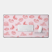 Custom Monogram Charming Girly Cherry Strawberry Schreibtischunterlage (Tastatur & Maus)