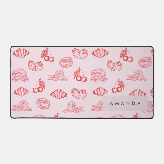Custom Monogram Charming Girly Cherry Strawberry Schreibtischunterlage (Vorderseite)