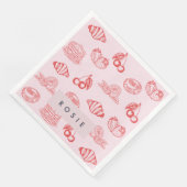 Custom Monogram Charming Girly Cherry Strawberry Serviette (Ecke)