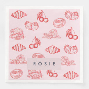 Custom Monogram Charming Girly Cherry Strawberry Serviette