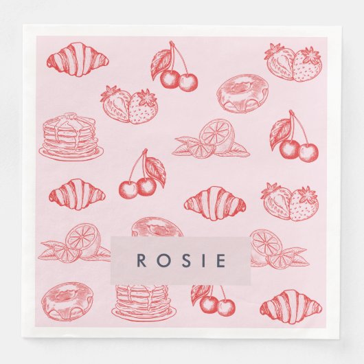 Custom Monogram Charming Girly Cherry Strawberry Serviette (Vorderseite)