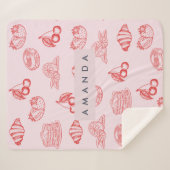 Custom Monogram Charming Girly Cherry Strawberry Sherpadecke (Vorderseite (Horizontal))