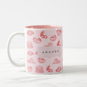 Custom Monogram Charming Girly Cherry Strawberry Zweifarbige Tasse