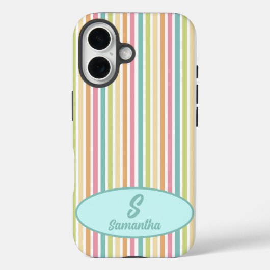 Custom Monogram Cheful Pastel Stripes Case-Mate iPhone Hülle (Rückseite)