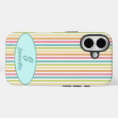 Custom Monogram Cheful Pastel Stripes Case-Mate iPhone Hülle (Rückseite (Horizontal))