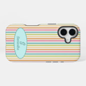 Custom Monogram Cheful Pastel Stripes iPhone 16 Hülle (Rückseite (Horizontal))