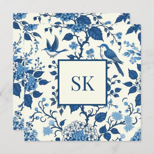 Custom Monogram Chinoiserie Blue und White (Vorne/Hinten)