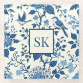 Custom Monogram Chinoiserie Blue und White Glasuntersetzer (Vorderseite)
