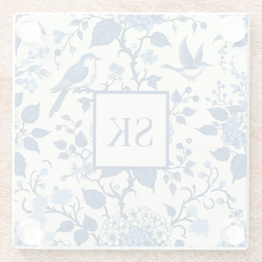 Custom Monogram Chinoiserie Blue und White Glasuntersetzer (Rückseite)