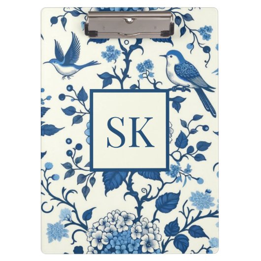 Custom Monogram Chinoiserie Blue und White Klemmbrett (Vorderseite)