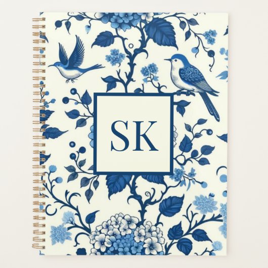 Custom Monogram Chinoiserie Blue und White Planer (Vorderseite)
