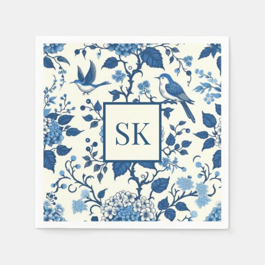 Custom Monogram Chinoiserie Blue und White Serviette (Vorderseite)