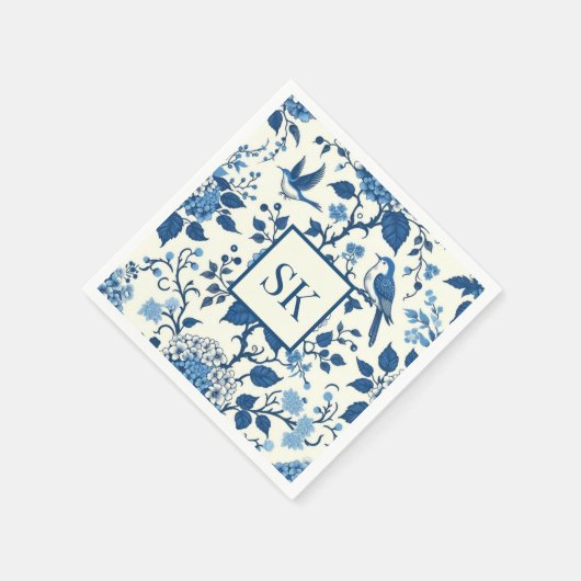 Custom Monogram Chinoiserie Blue und White Serviette (Ecke)