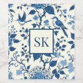 Custom Monogram Chinoiserie Blue und White Weinetikett (Einzelnes Label)