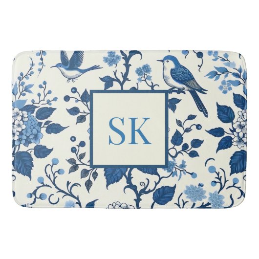 Custom Monogram Chinoiserie Chic, Hydrangeas Badematte (Vorderseite)