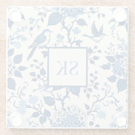 Custom Monogram Chinoiserie Chic, Hydrangeas Glasuntersetzer (Rückseite)