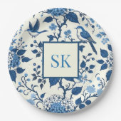 Custom Monogram Chinoiserie Chic, Hydrangeas Pappteller (Vorderseite)