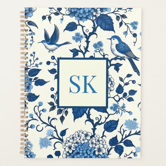 Custom Monogram Chinoiserie Chic, Hydrangeas Planer (Vorderseite)
