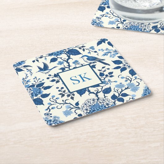 Custom Monogram Chinoiserie Chic, Hydrangeas Rechteckiger Pappuntersetzer (angewinkelt)