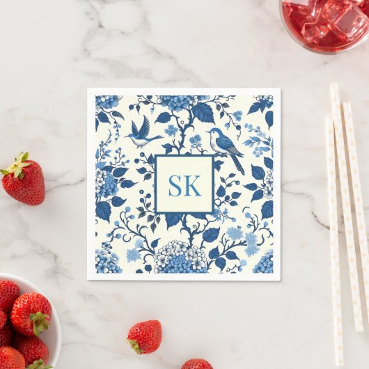 Custom Monogram Chinoiserie Chic, Hydrangeas Serviette (Beispiel)