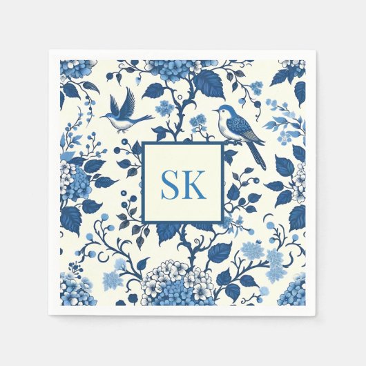 Custom Monogram Chinoiserie Chic, Hydrangeas Serviette (Vorderseite)