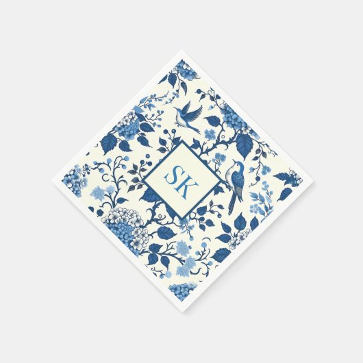 Custom Monogram Chinoiserie Chic, Hydrangeas Serviette (Ecke)