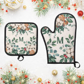 Custom Monogram Christmas Greenery Ofenhandschuh & Topflappen-Set