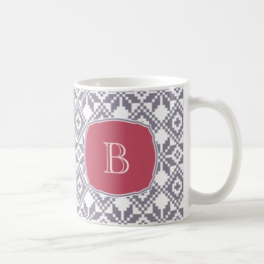 Custom Monogram Christmas Nordic Snowflake Muster Kaffeetasse (Rechts)