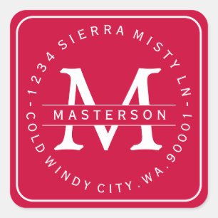 Custom Monogram Christmas Rücksendeadresse Quadratischer Aufkleber