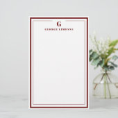 Custom Monogram Cinnamon Rose Border Stationery  Briefpapier (Stehend Vorderseite)