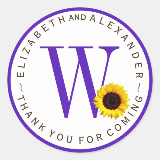 Custom Monogram Circle Sunflower Vielen Dank Runder Aufkleber (Vorderseite)