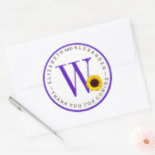 Custom Monogram Circle Sunflower Vielen Dank Runder Aufkleber (Umschlag)