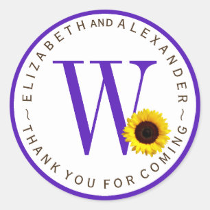 Custom Monogram Circle Sunflower Vielen Dank Runder Aufkleber