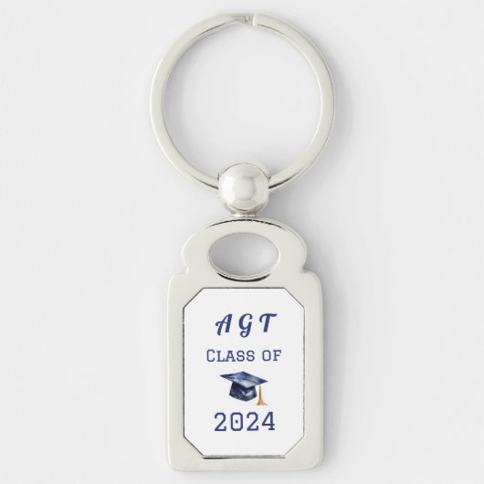 Custom Monogram Class of 2024 Blue and White Schlüsselanhänger (Vorderseite)