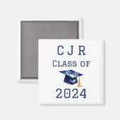 Custom Monogram Class of 2024 Blue & White Magnet (Vorderseite/Rückseite)
