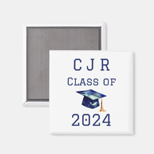 Custom Monogram Class of 2024 Blue & White Magnet (Vorderseite/Rückseite)