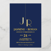 Custom monogram Classic marineblau formale Hochzei Folieneinladung (Vorderseite)