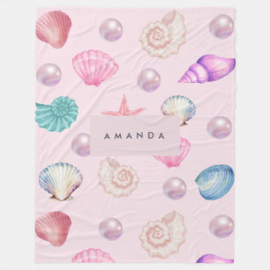 Custom Monogram Coastal Seashell Pearl Ocean Gesch Fleecedecke