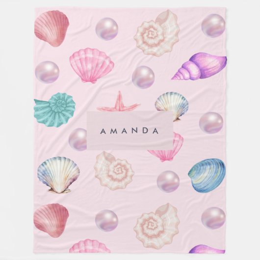 Custom Monogram Coastal Seashell Pearl Ocean Gesch Fleecedecke (Vorderseite)
