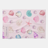 Custom Monogram Coastal Seashell Pearl Ocean Gesch Geschirrtuch (Horizontal)